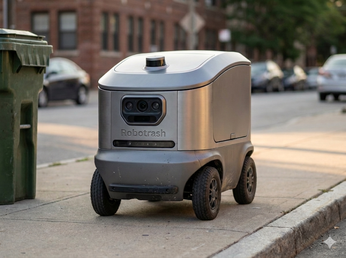 Robotrash autonomous collection robot on a sidewalk